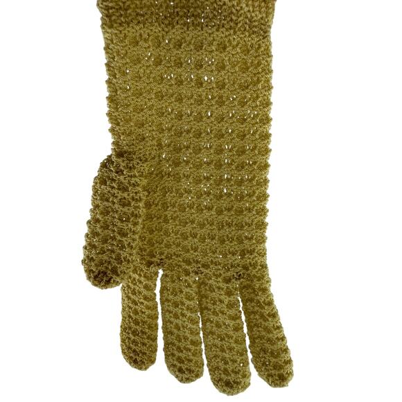 Vintage Beige Knit Gloves, Theater Costume or Dress Up, Small Medium Stretchy - Picture 6 of 9